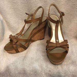 Tan Guess wedge heels with bow.  size 11